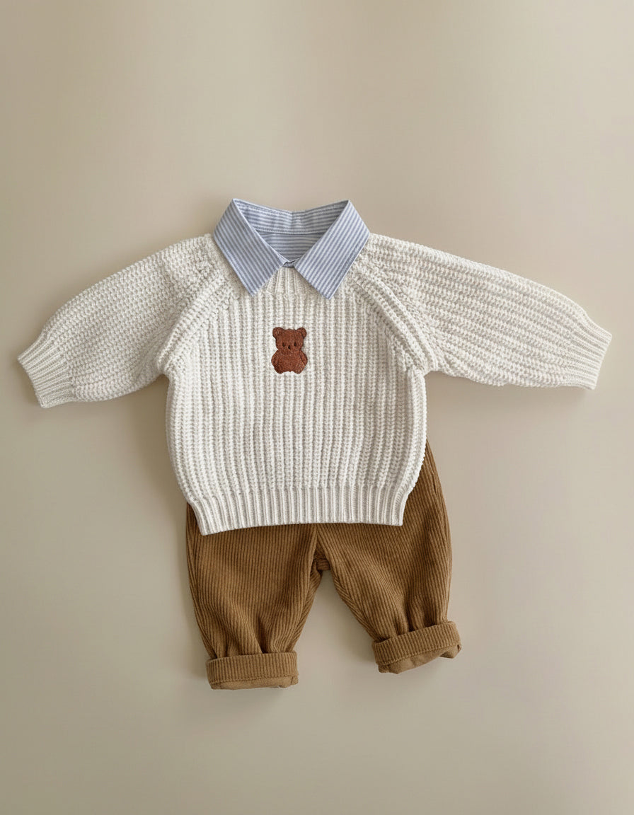Embroidered Chunky Sweater - Cotton - Ivory