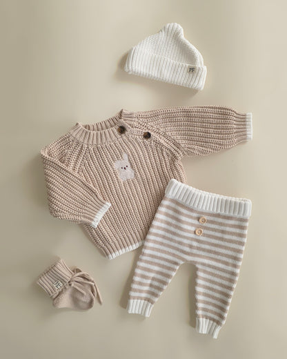 Embroidered Chunky Sweater - Cotton - Oatmeal