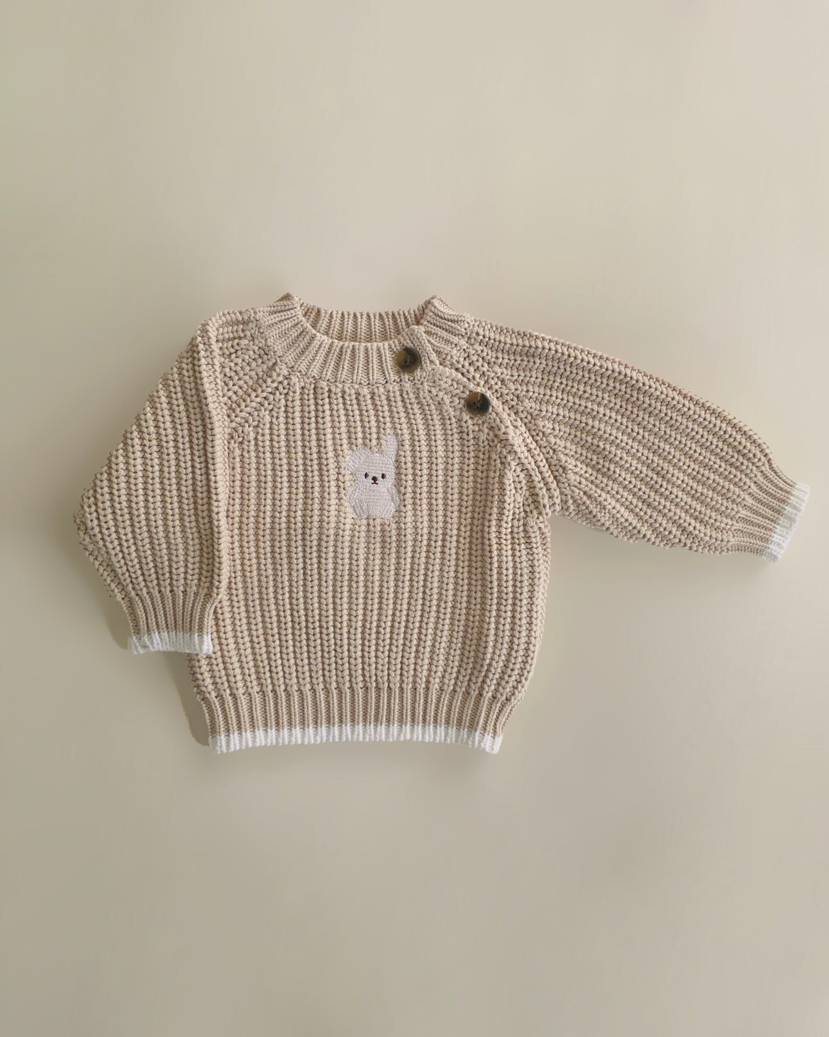 Embroidered Chunky Sweater - Cotton - Oatmeal