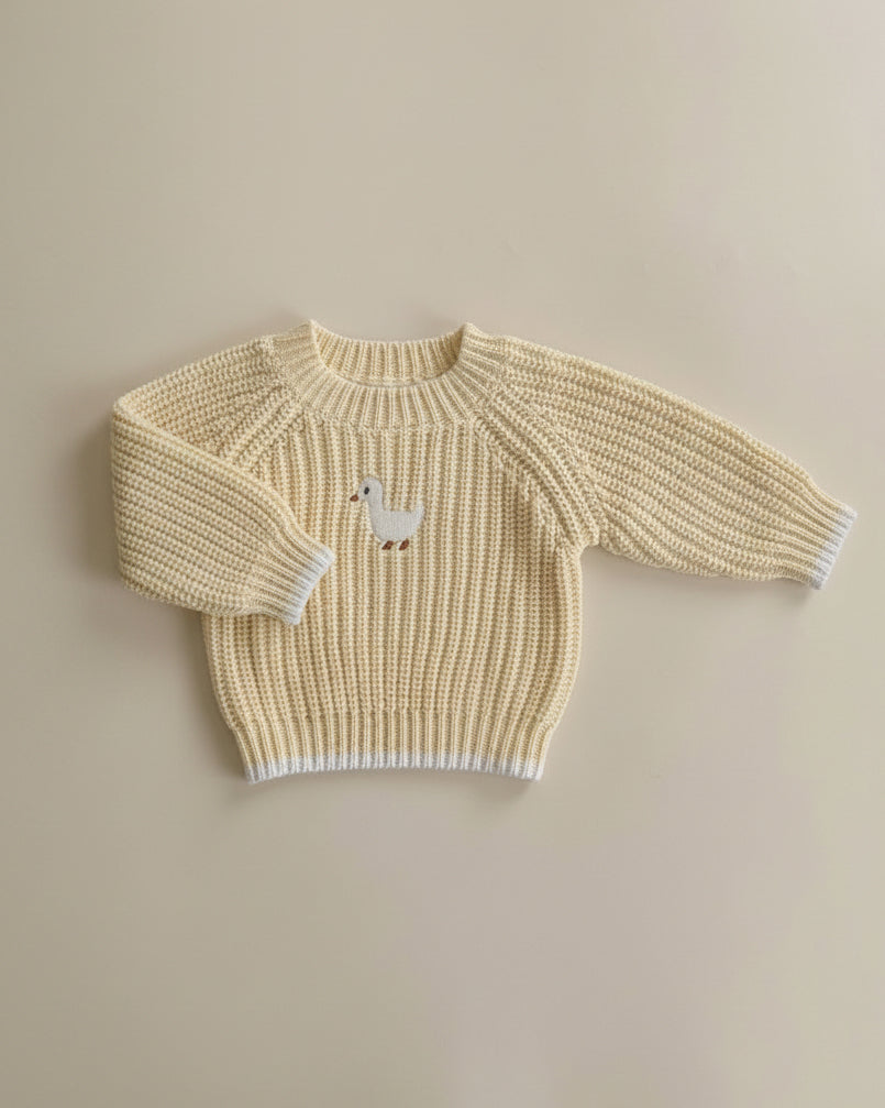 Embroidered Chunky Sweater - Cotton - Soft Yellow