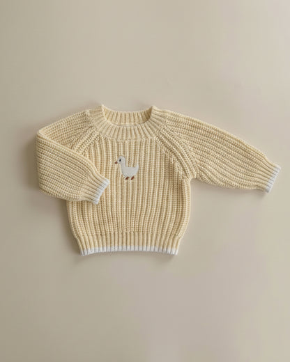 Embroidered Chunky Sweater - Cotton - Soft Yellow