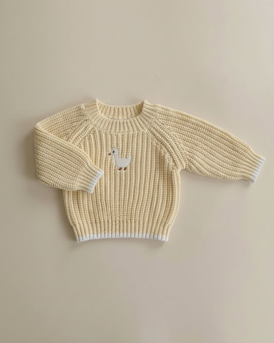 Embroidered Chunky Sweater - Cotton - Soft Yellow