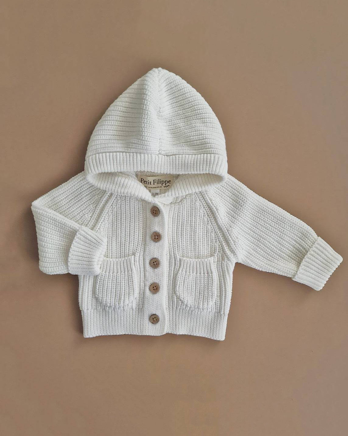 Chunky Hooded Cardigan - Cotton - Ivory - Petit Filippe