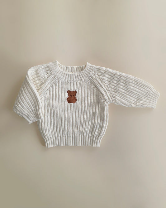 Embroidered Chunky Sweater - Cotton - Ivory