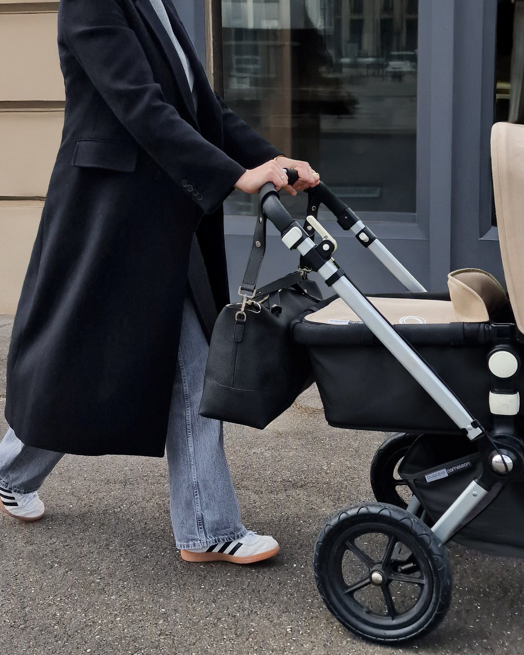 The Classic Leather Diaper Bag - Black / Graphite - Petit Filippe