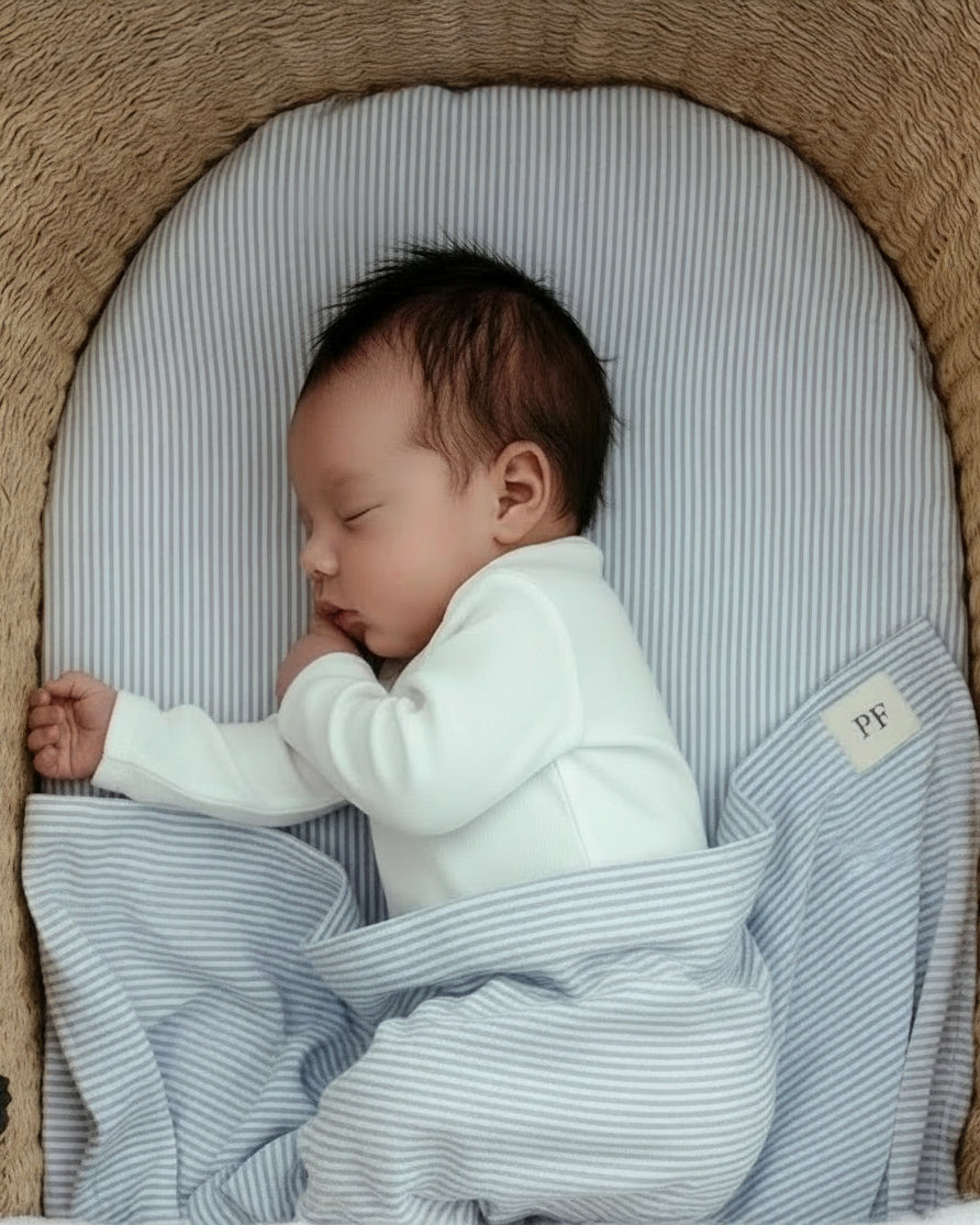 76 x 43 cm - Drap-housse pour notre matelas de couffin - Rayure Bleu Classique