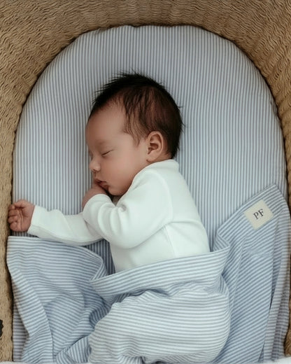 76 x 43 cm - Drap-housse pour notre matelas de couffin - Rayure Bleu Classique