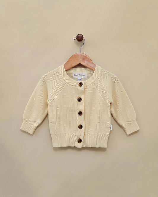 Classic Knitted Cardigan - Cotton - Soft Yellow - Petit Filippe