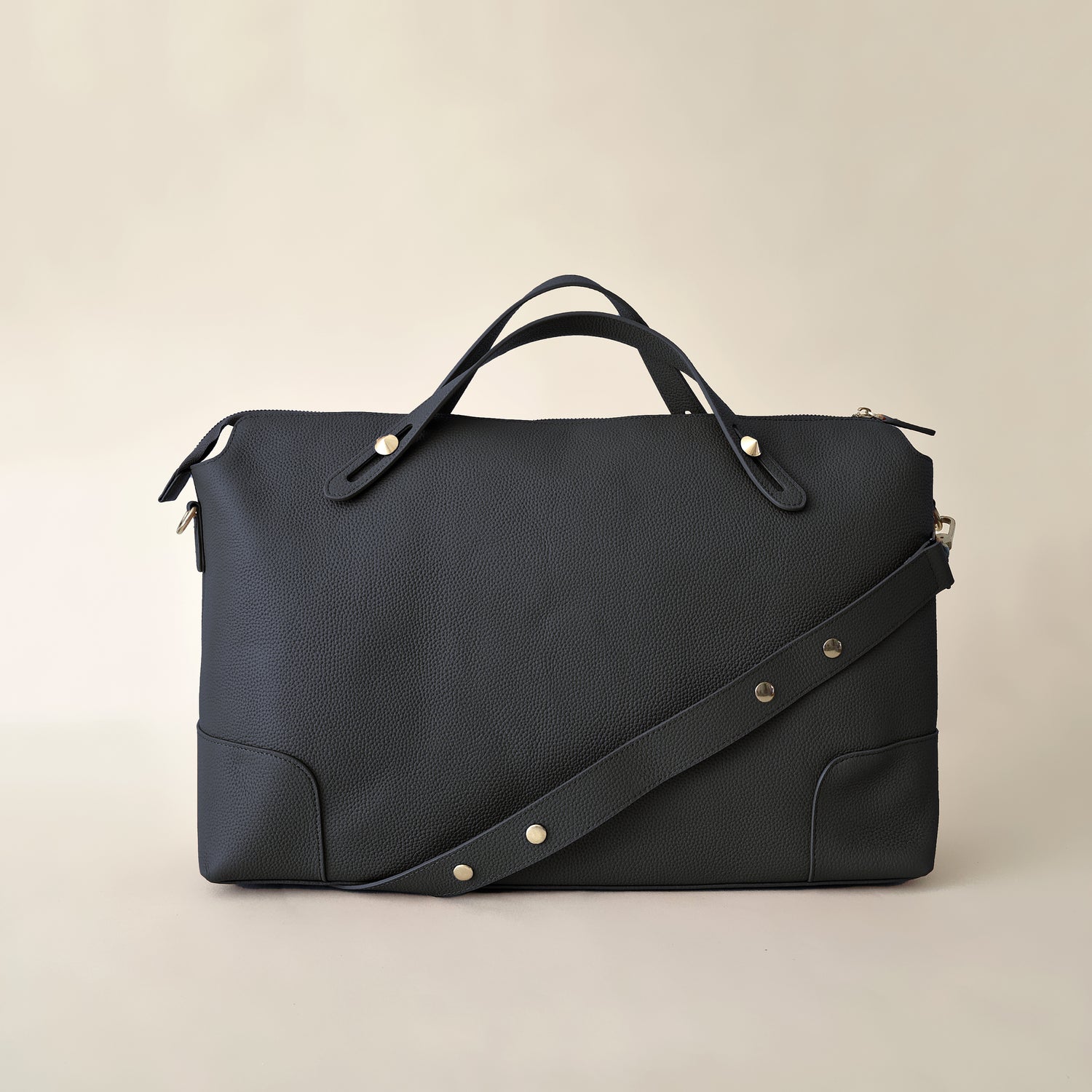 The Classic Leather Diaper Bag - Black / Gold - Petit Filippe