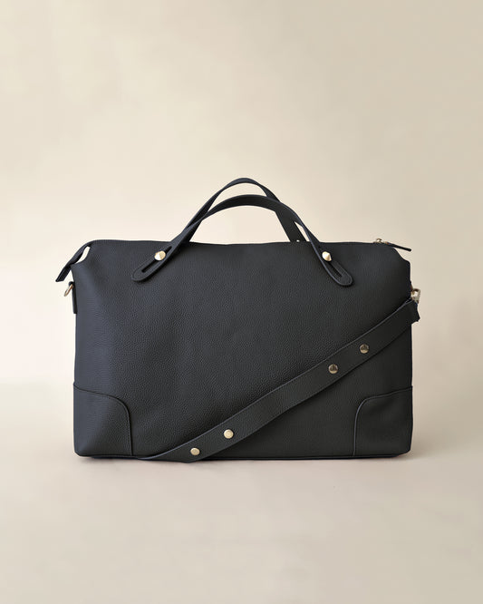 The Classic Leather Diaper Bag - Black - Gold Hardware - Petit Filippe