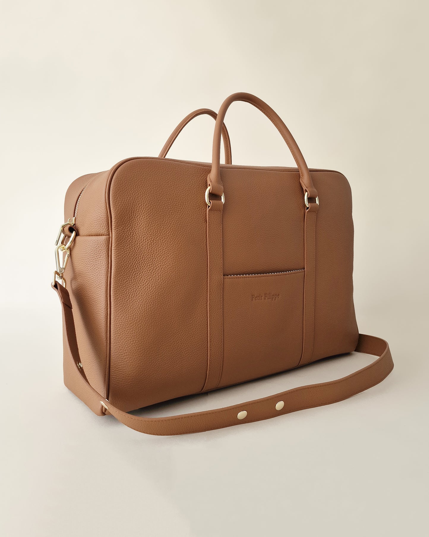 The Contemporary Leather Diaper Bag - Tan - Gold Hardware - Petit Filippe