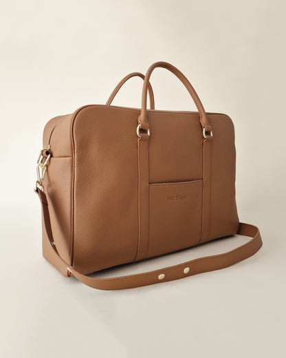 The Contemporary Leather Diaper Bag - Tan - Gold Hardware - Petit Filippe