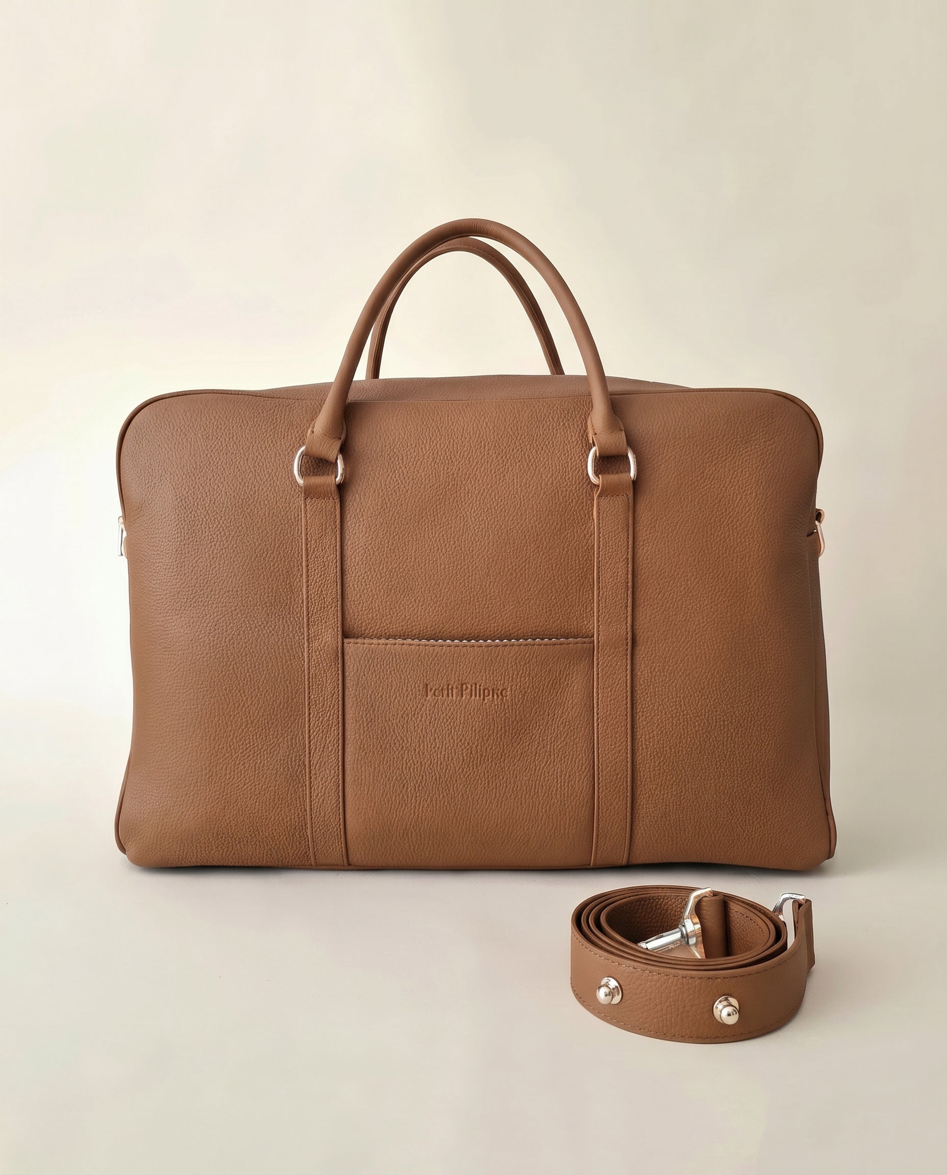 The Contemporary Leather Diaper Bag - Tan - Gold Hardware - Petit Filippe