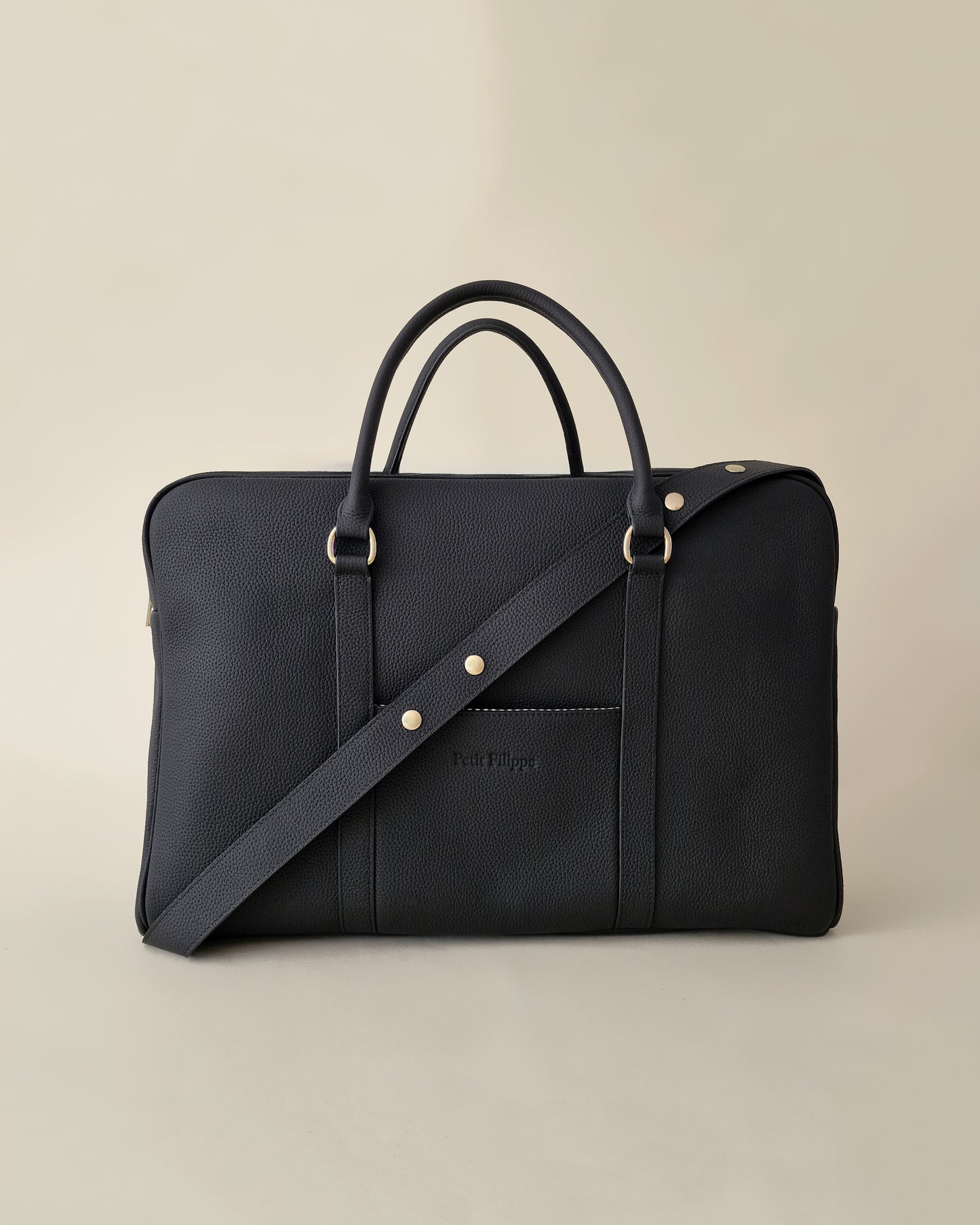 The Contemporary Leather Diaper Bag - Black - Gold Hardware - Petit Filippe