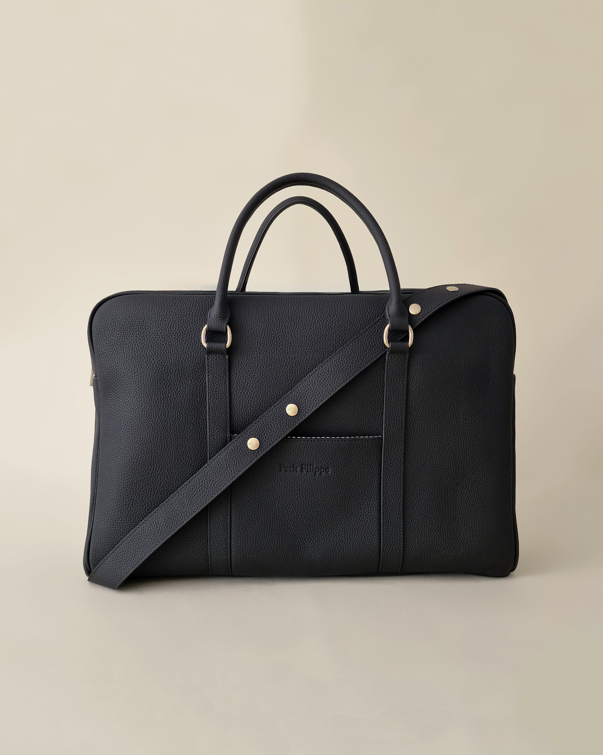 The Contemporary Leather Diaper Bag - Black - Gold Hardware - Petit Filippe
