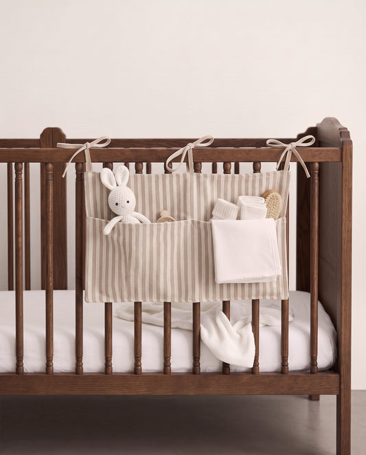 Organiseur de lit bébé – Toile – rayures Oatmeal