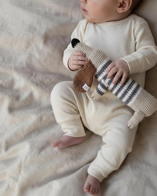 Teckel crocheté - Coton - Rayures gris foncé