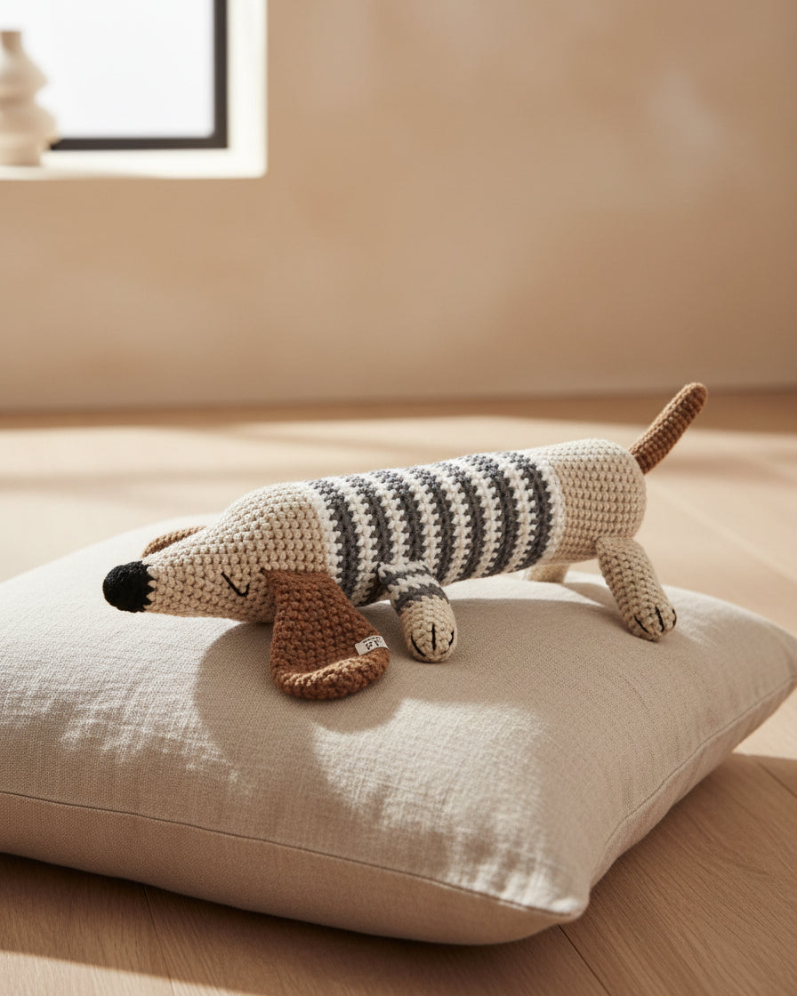 Crochet Dachshund - Cotton - Dark Grey Stripes - Petit Filippe
