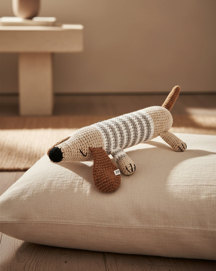 Crochet Dachshund - Cotton - Light Grey Stripes - Petit Filippe
