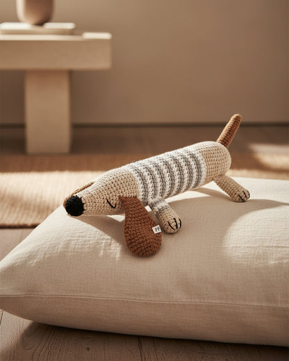 Crochet Dachshund - Cotton - Light Grey Stripes - Petit Filippe