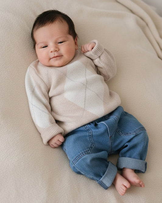 Argyle Sweater - Merino Wool - Oat