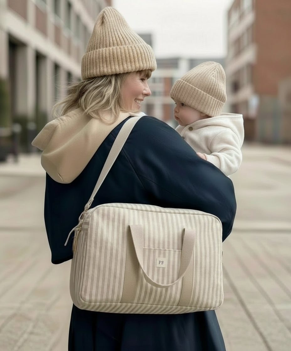 Diaper Bag - Oatmeal Striped - Petit Filippe