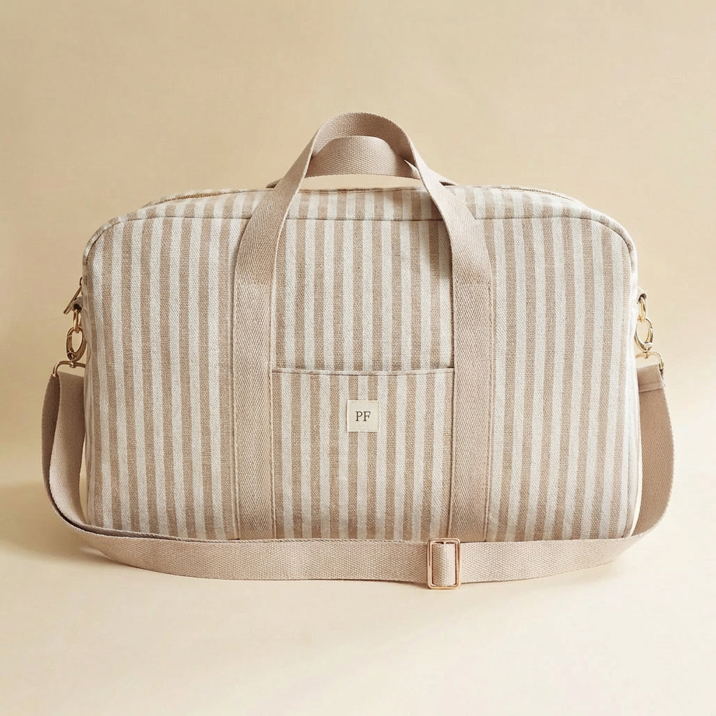 Canvas Diaper Bag - Oatmeal Striped - Petit Filippe