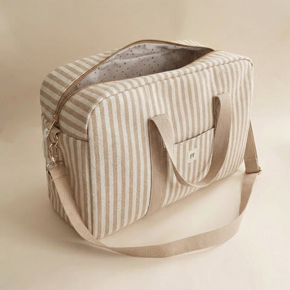 Canvas Diaper Bag - Oatmeal Striped - Petit Filippe