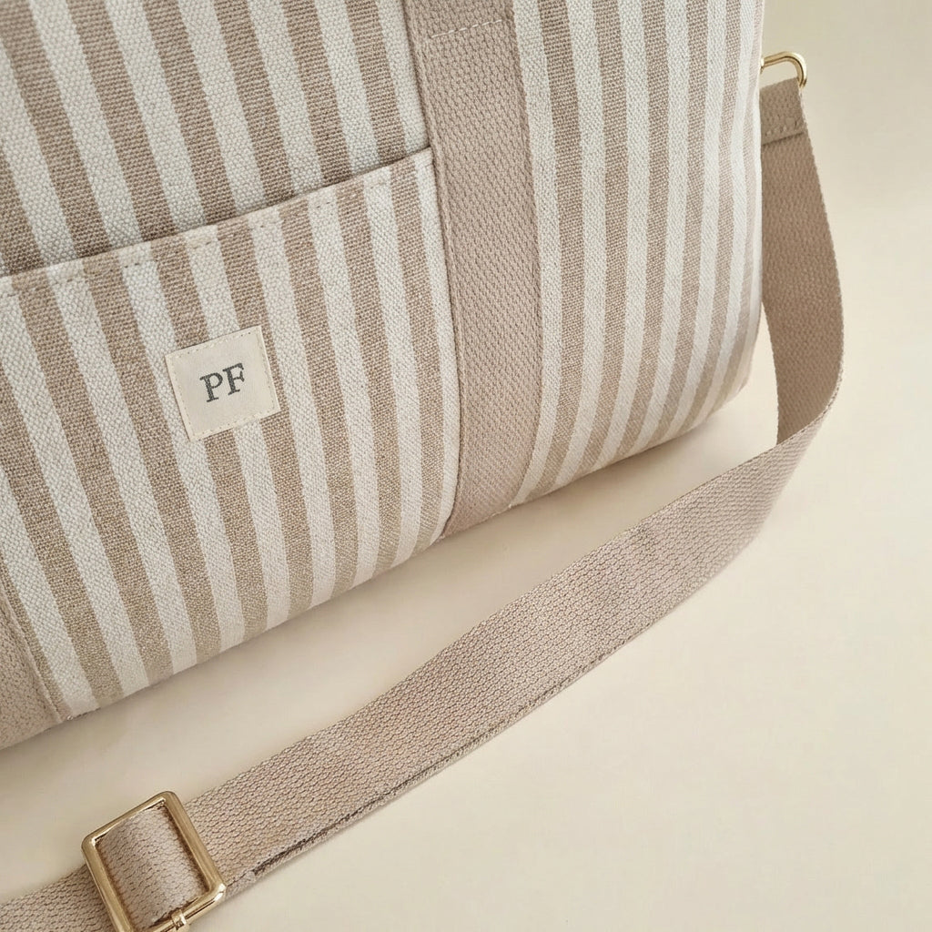 Canvas Diaper Bag - Oatmeal Striped - Petit Filippe