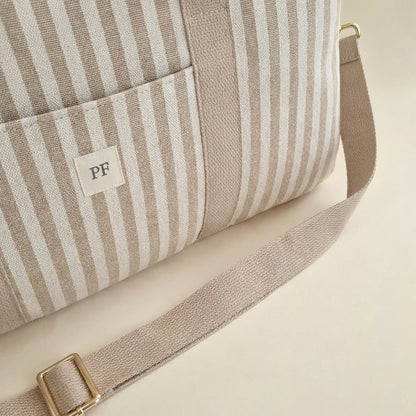 Canvas Diaper Bag - Oatmeal Striped - Petit Filippe