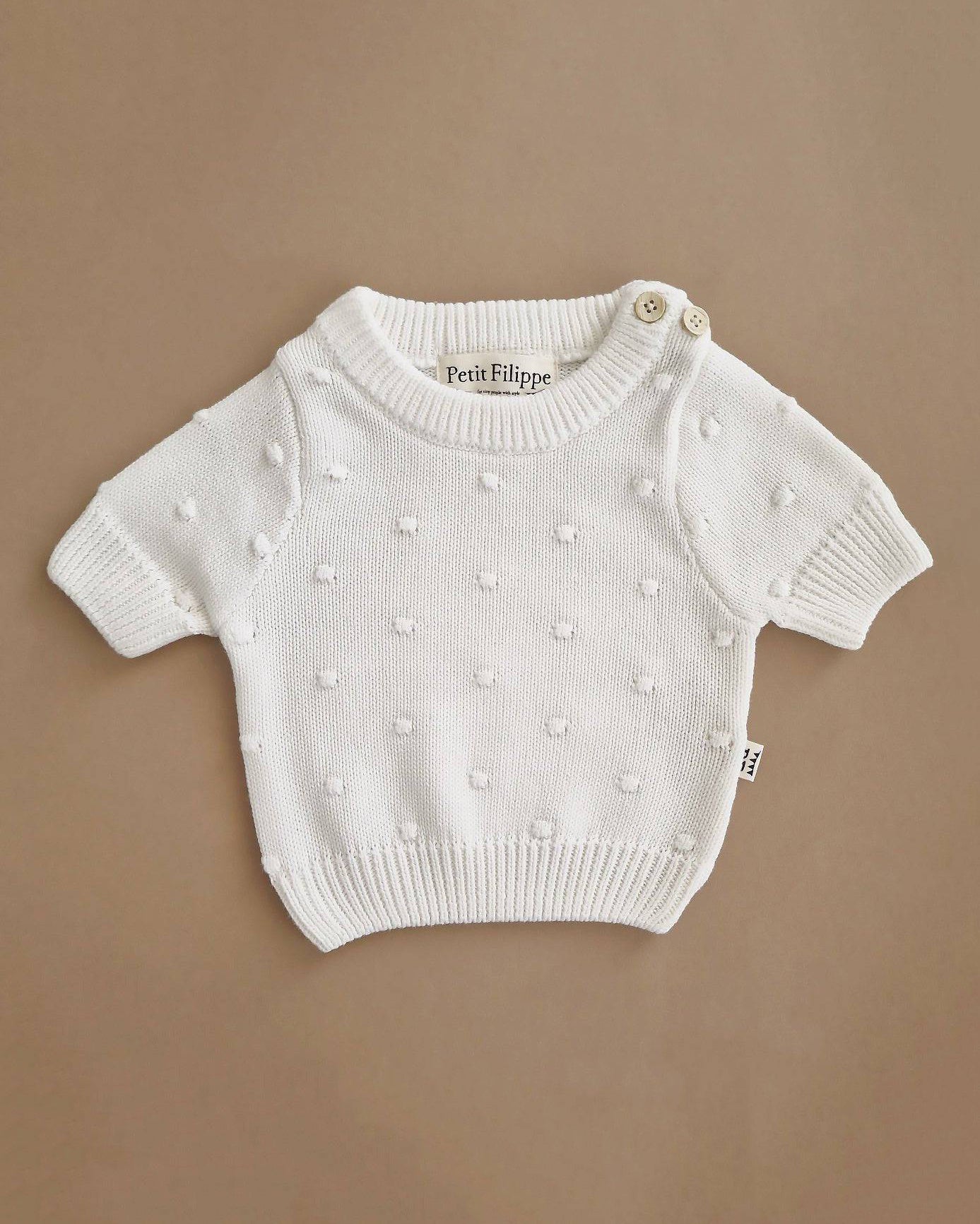 Dotted Sweater - Short Sleeve - Cotton - Ivory - Petit Filippe