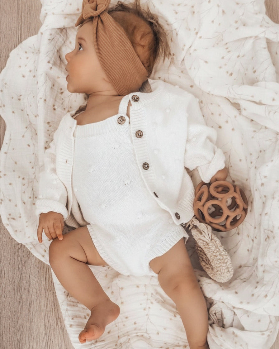 Dotted Cardigan - Cotton - Ivory - Petit Filippe