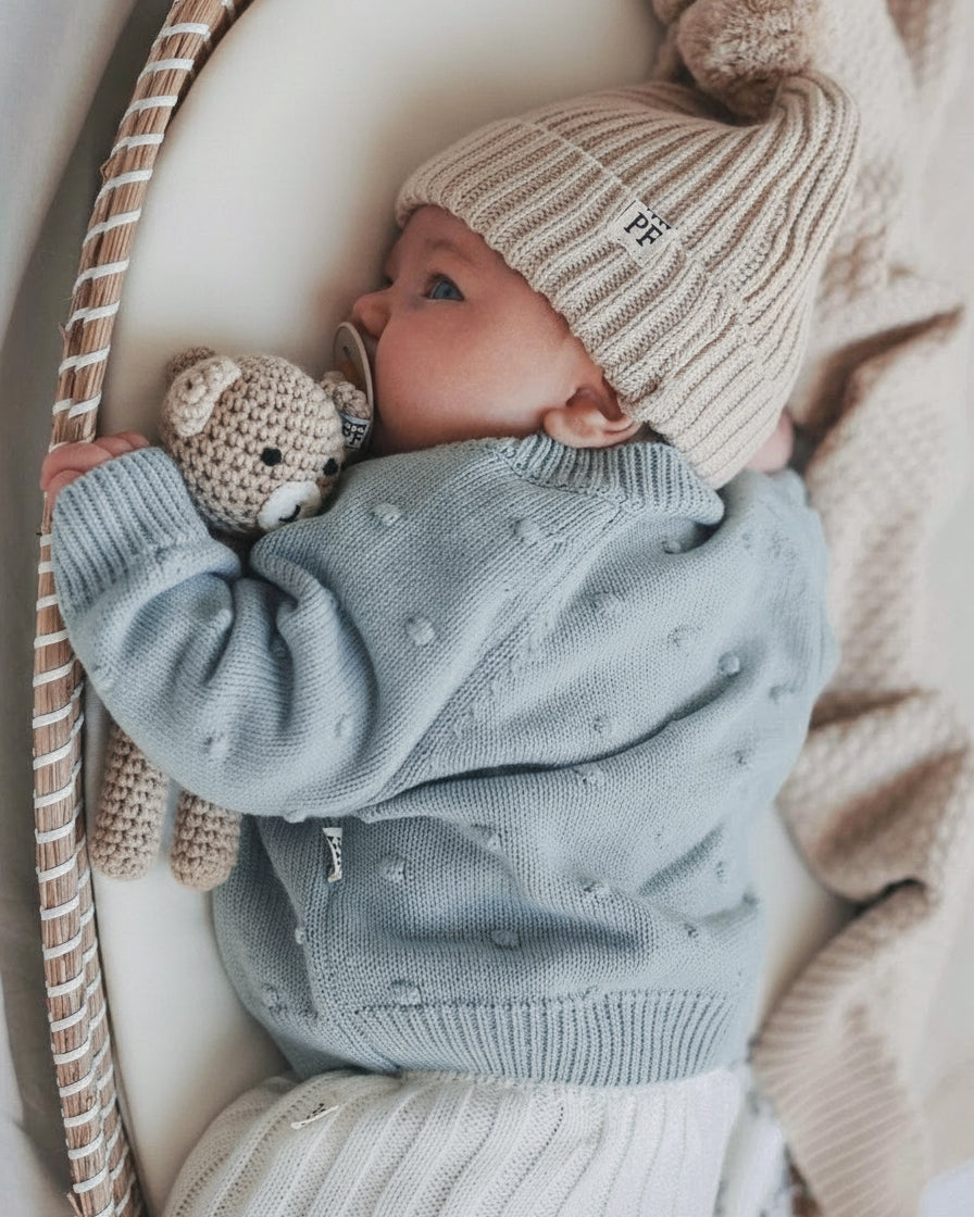 Dotted Cardigan - Cotton - Misty Blue - Petit Filippe