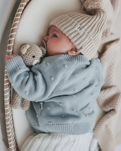 Dotted Cardigan - Cotton - Misty Blue - Petit Filippe