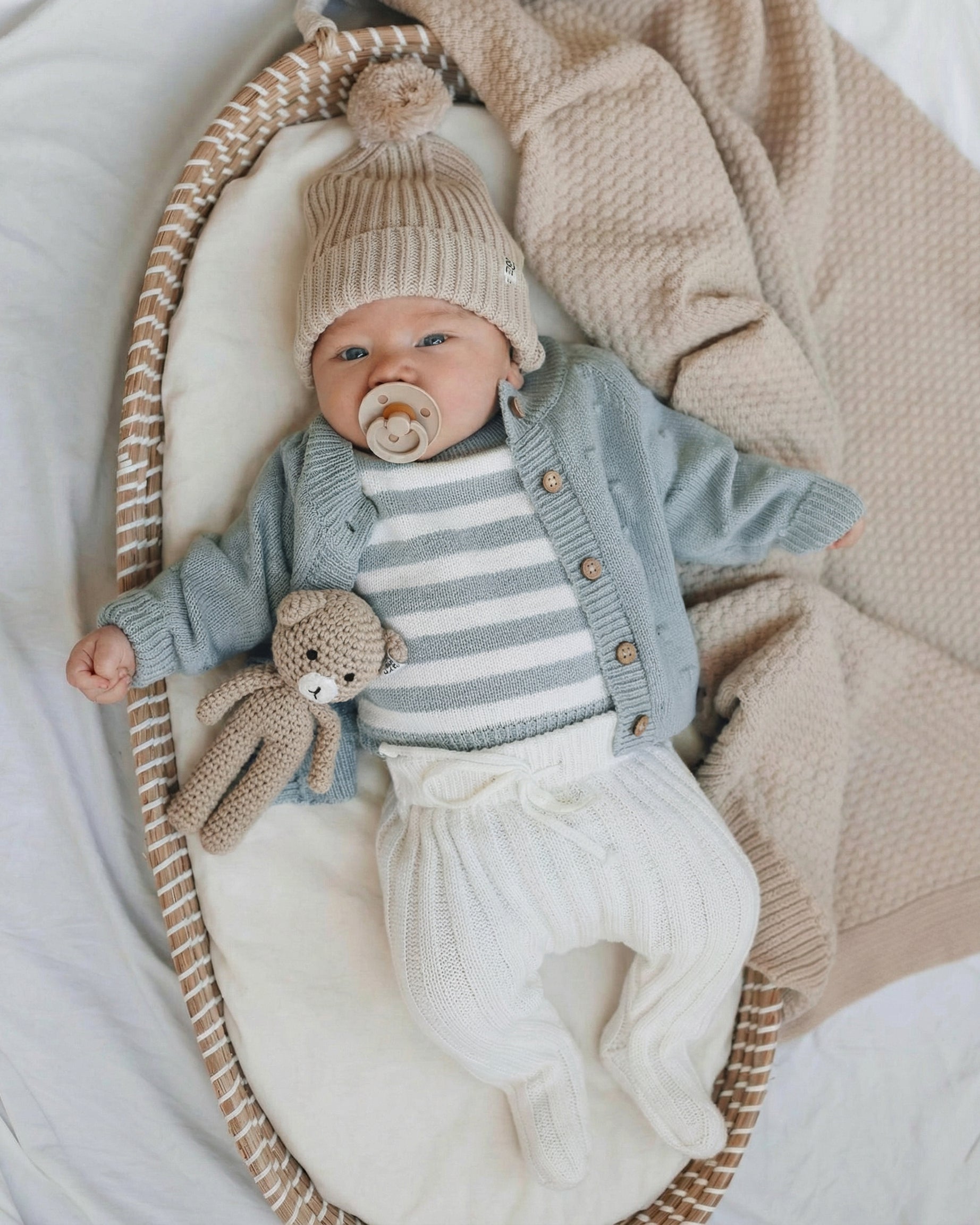 Dotted Cardigan - Cotton - Misty Blue - Petit Filippe