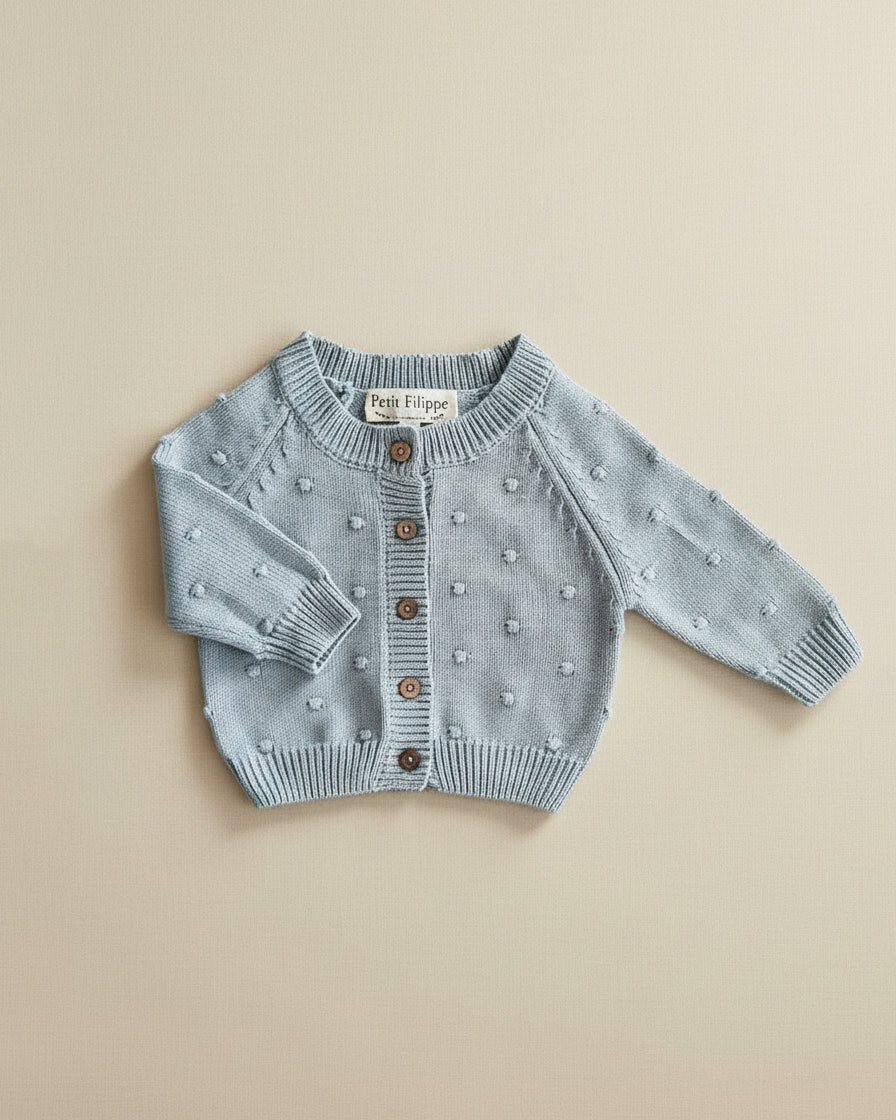 Dotted Cardigan - Cotton - Misty Blue - Petit Filippe