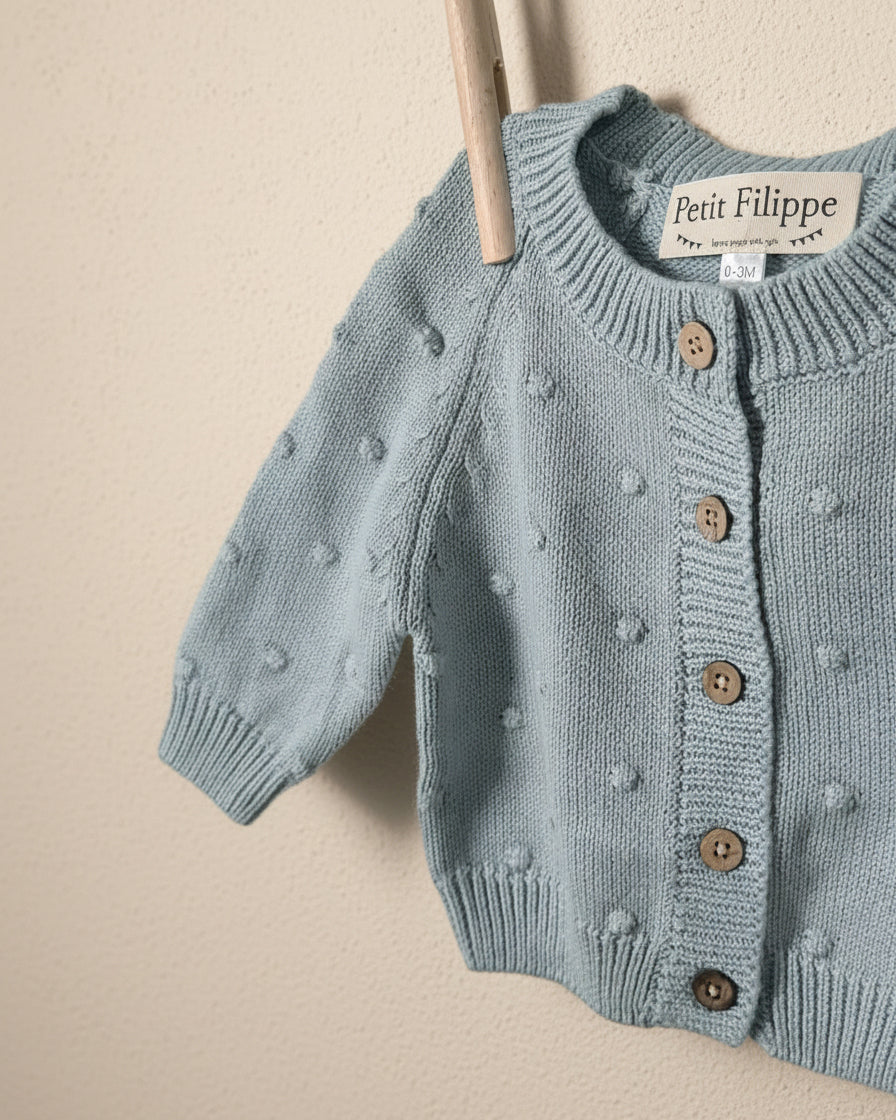 Dotted Cardigan - Cotton - Misty Blue - Petit Filippe
