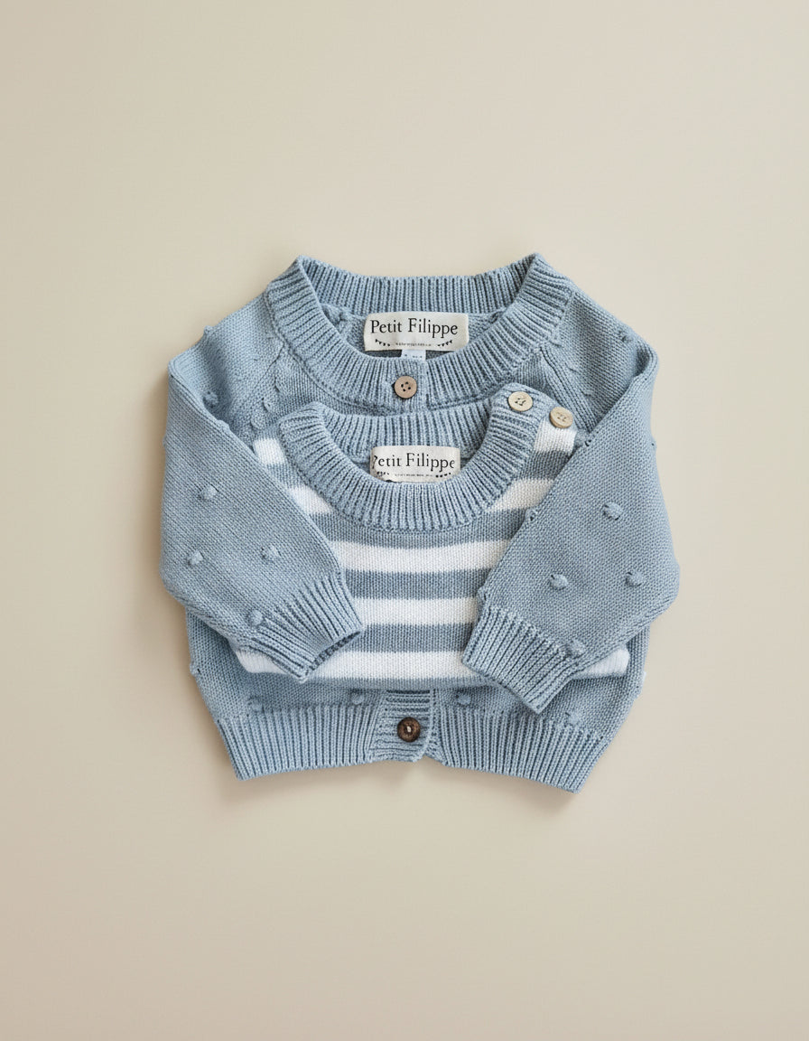 Dotted Cardigan - Cotton - Misty Blue - Petit Filippe