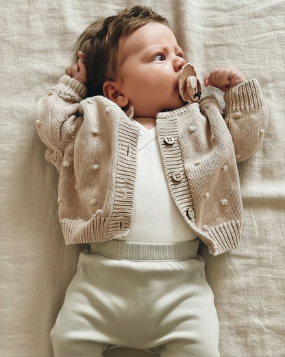 Dotted Cardigan - Cotton - Oatmeal - Petit Filippe