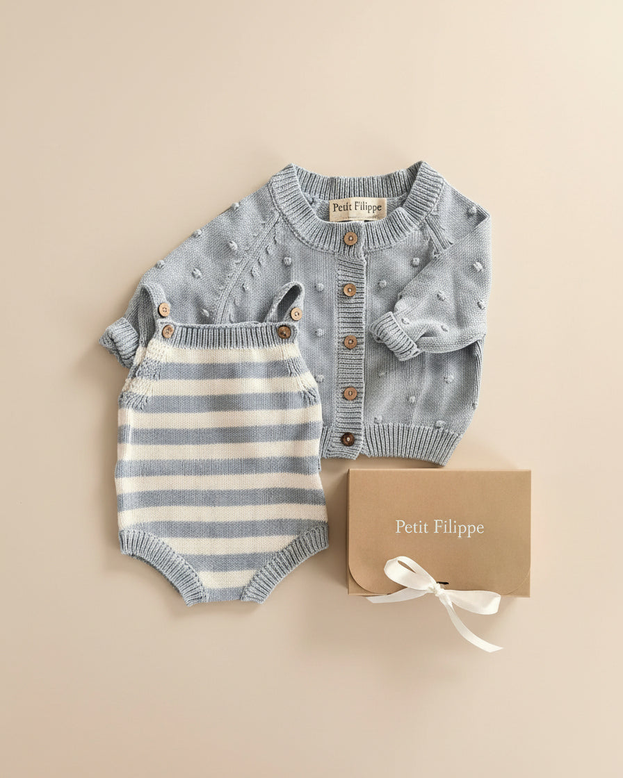 Dotted Cardigan - Cotton - Misty Blue - Petit Filippe