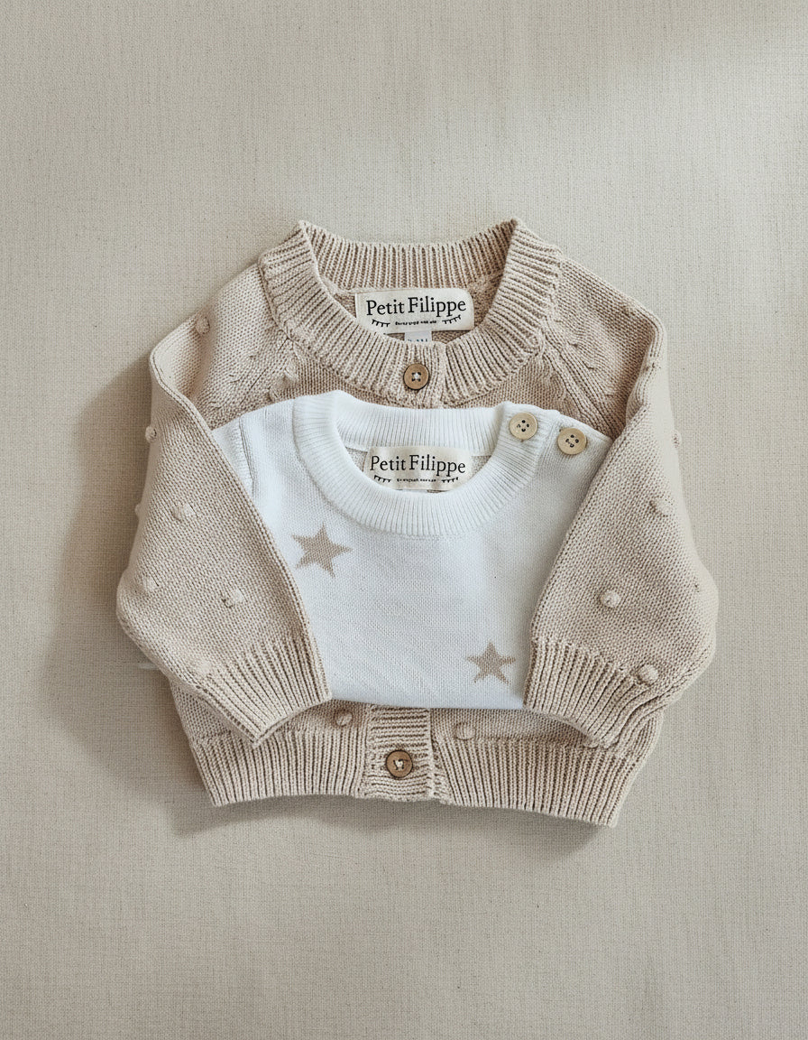 Dotted Cardigan - Cotton - Oatmeal - Petit Filippe