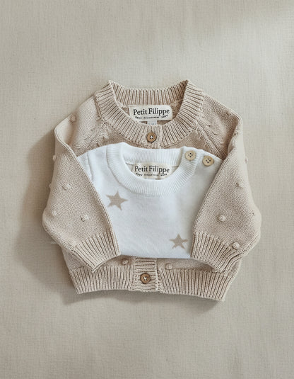 Dotted Cardigan - Cotton - Oatmeal - Petit Filippe
