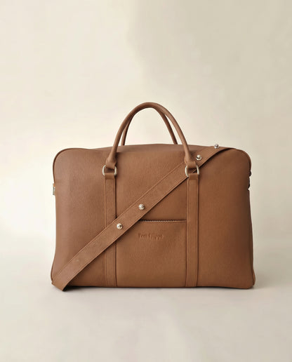 The Contemporary Leather Diaper Bag - Tan - Gold Hardware - Petit Filippe