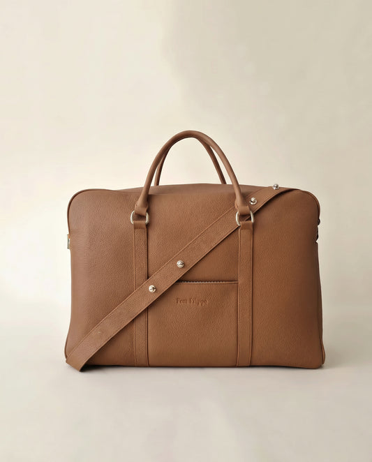 The Contemporary Leather Diaper Bag - Tan - Gold Hardware - Petit Filippe