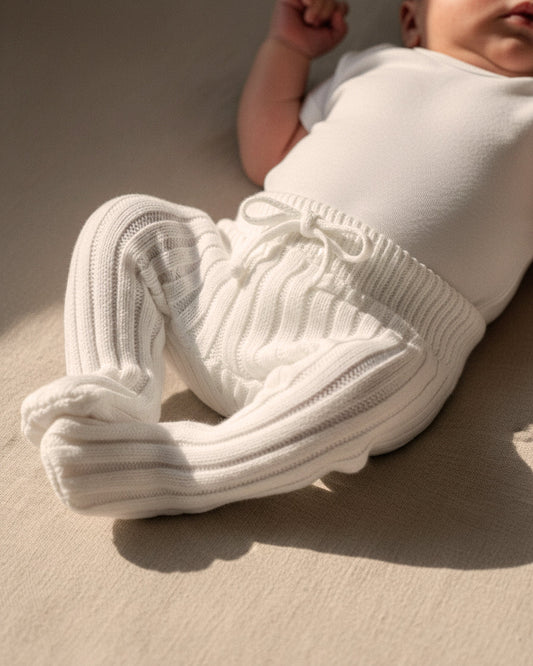 Knitted Footed Leggings - Cotton - Ivory - Petit Filippe