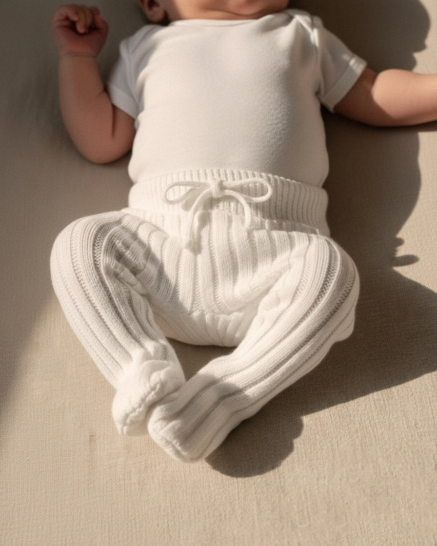 Knitted Footed Leggings - Cotton - Ivory - Petit Filippe