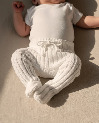 Knitted Footed Leggings - Cotton - Ivory - Petit Filippe