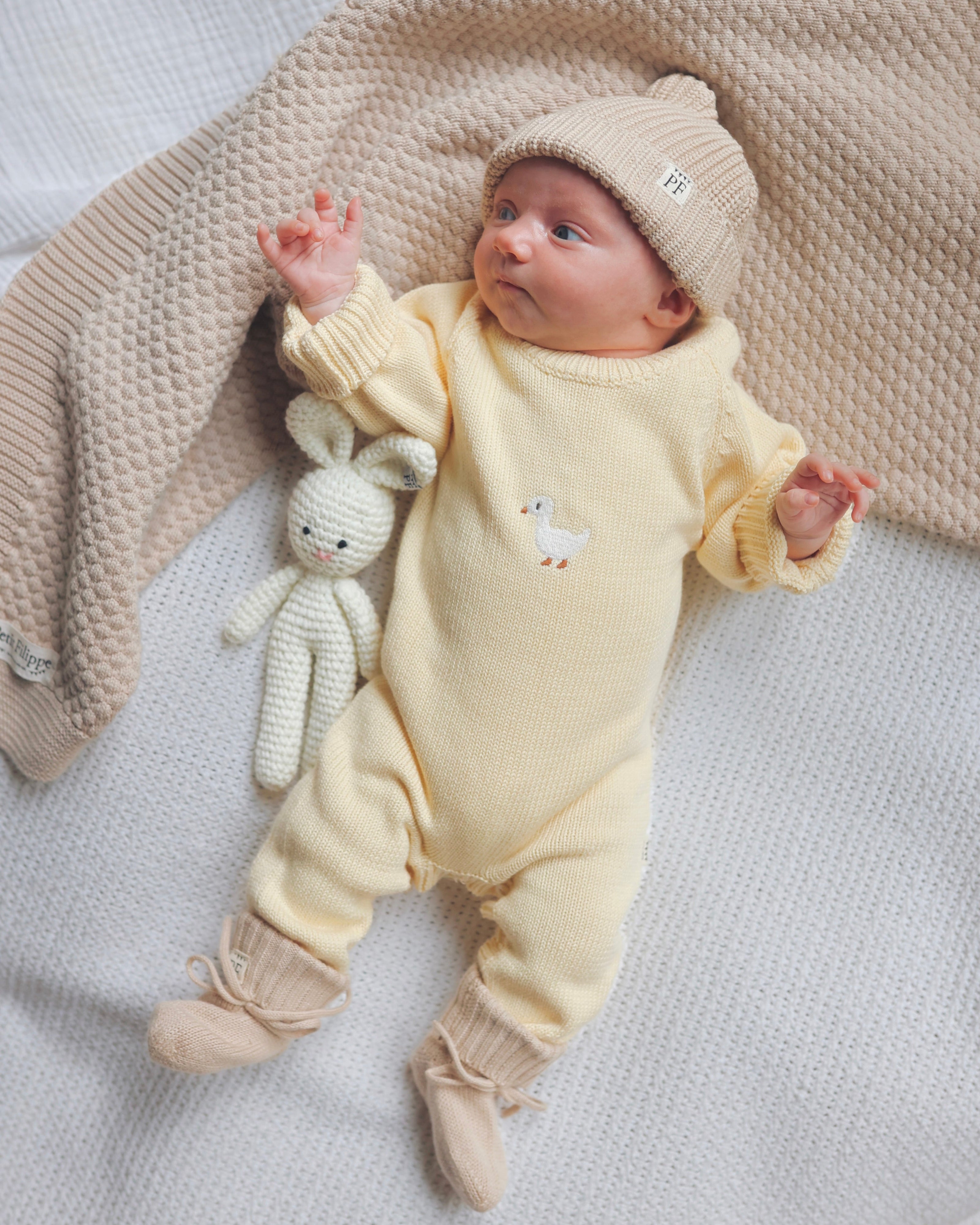 Embroidered Knitted Playsuit - Cotton - Soft Yellow - Petit Filippe