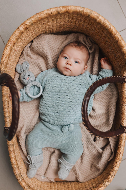 Moses Basket - no. 02 - Neutral - Brown Handles - Petit Filippe