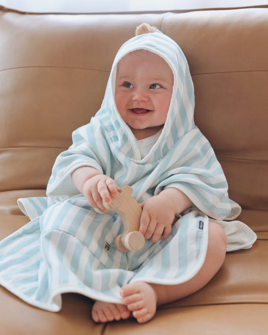 Bath & Beach Poncho - Cotton - Misty Blue & Ivory - Petit Filippe